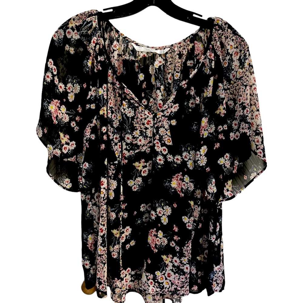 Zara Trafaluc Floral Mesh Flowy Blouse SZ M